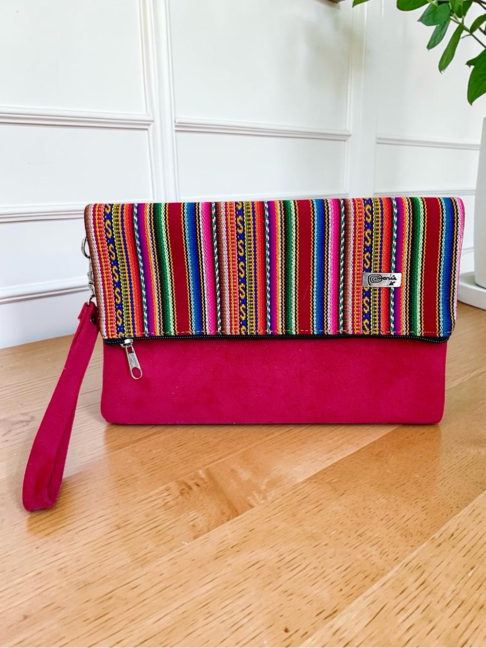 Peruvian Handmade Woven Crossbody / Clutch Foldover Bag with Rainbow Stripes
